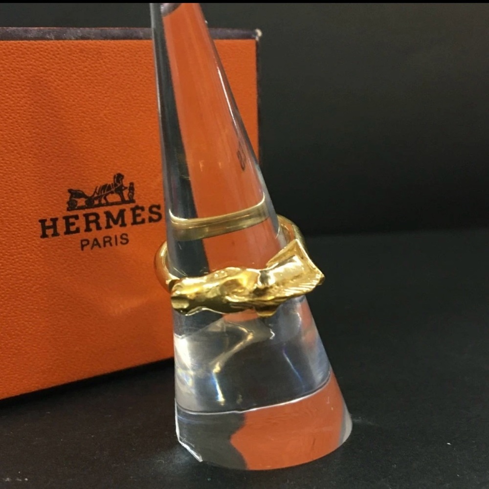 HERMES Gold Tone Cheval Horse Ring sz:51